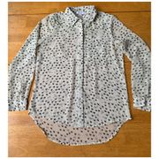 Delias Cat Print Sheer Button Down Blouse Shirt roll up sleeves, Size XS