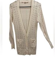 Chelsea & Violet Cream Silver Stud Moto Grunge Rock Knit Button Up Cardigan Top