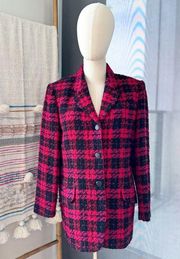 Valerie Stevens Fuchsia Red Black 100% New Wool Vintage Tweed Blazer 6 Petite