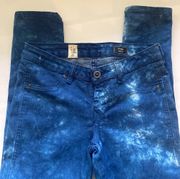 Volcom blue tie dye ‘Pistol’ moto legging jeans, size 7/28