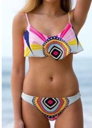 Mara Hoffman Rays Multicolor Overlay Bikini Top Size Small