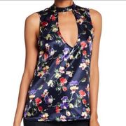 Tularosa • Blue Red Floral Keyhole Choker Tank Top