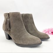 Vionic Suede Leather Upright Madeline Heeled Ankle Boots: Greige (Grey/Beige)