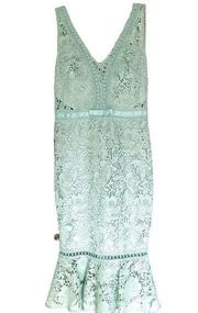 Lipsy London Aqua Blue Lace Sleeveless V Neck Fitted Midi Dress Size 6