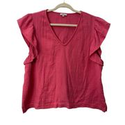 Rails Flutter Sleeve Top Size XL Pink Cotton Gauze Hibiscus Lela