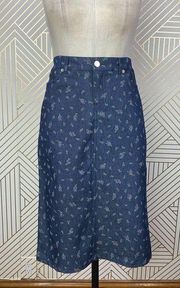 BETSEY JOHNSON Vintage Floral Denim Pencil Skirt in Blue Size US XS