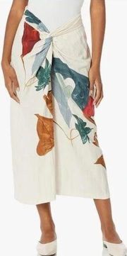 Vince Painted Abstract Midi Skirt Draped Knot Bold Tencel Unique Size Medium