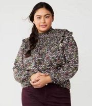 Draper James RSVP floral long sleeve Ruffle shoulder blouse size XXL