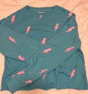 Sweatshirt - Blue, preppy, lightning bolts, pink size xs