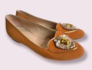 Charlotte Olympia Rare Marigold Zodiac Orange Leather Suede Lion Flat Shoes 6.5