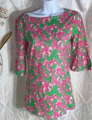 Boatneck Belle Top (All A Flutter Pink Green Butterfly)