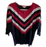 89th & Madison 3/4 Sleeve Crew Neck Striped Lightweight Tight Knit Sweater L