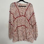 Miss Me boho loose tunic long sleeve top blouse relaxed fit v neck size medium