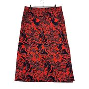 Susan Graver Womens XLP Liquid Knit Maxi Skirt Coral Red Blue Side Slit Slinky