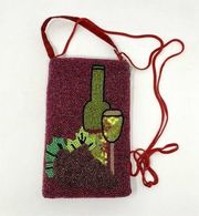 Bamboo Trading Company Red Wine Grape Beaded Sequence Phone Small Bag Wristlet