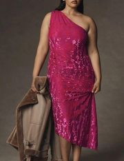 NWT Anthropologie Hutch Pink One-Shoulder Ruched Velvet Asymmetrical Hem Dress