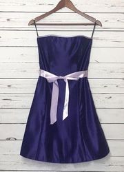 Gunne Sax Vintage Purple Satin Strapless Party Dress Size Small