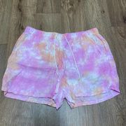 Rachel Zoe Pink Orange Tie Dye 100% Linen Pull On Shorts Womens Size Medium