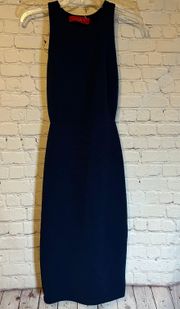 navy blue midi dress with cutout back, S