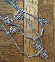 Silver Star Cross Circle Bugle Beads Necklace