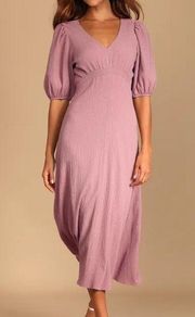 Lulus  Spring into Happiness Dusty Purple Puff Sleeve Midi Dress​