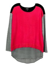 Nicole by Nicole Miller Women's Crew Neck Colorblock Sweater Top Pink Medium