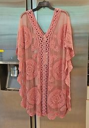 💕RACHEL ZOE💕 Scallop Trim Embroidered Lace CoverUp Dress ~ Dusty Rose OS NWT