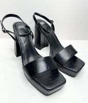 BP Sandals Womens Size 10 Black Strappy Open Toe Platform Chunky Heels