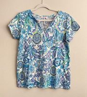 Fresh Produce Bright Print Top Coral Fish Sea Pattern Size XS Made in USA