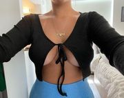 SHEIN tie front long sleeve crop top