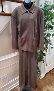 Norton McNaughton Women Brown Polyester Full Zip Jacket (20W) & Pant (22W) Suit