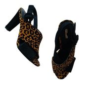 Diane von Furstenberg Baile Two-Tone Black and Leopard Print Heel Sandals sz 6