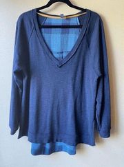 Pilcro Blue Plaid High Low Pullover Sweater Size Small