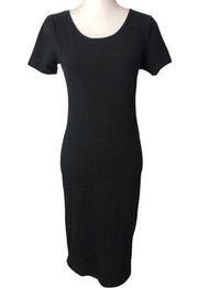 Zenana Premium Black Bodycon Short Sleeve Midi T-shirt Dress