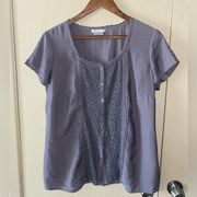 VanHeusen Studio Short Sleeve Blouse with Front Lace Detail in Grey - size large