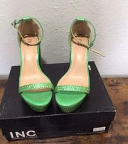 New Women's Shea Platform Dress Sandals INC Green Glitter Stud Block Heel Size 9