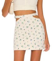 Weworewhat Floral Ivory Blue Watercolor Ditsy Cutout Denim Mini Skirt Medium NWT