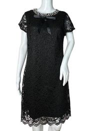 Betsey Johnson Dress Womens 10 Lace Black Embellished Collar Pearl Rhinestone