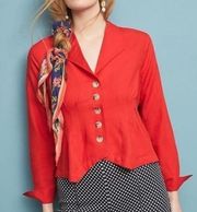 Maeve By Anthropologie Red Linen Blend Button Front Women 6 Breathable Top