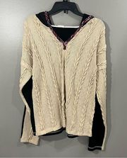 Hem & Thread mixed media zip front hooded sweater size M