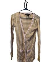 Marc by Marc Jacobs XS Yellow Striped Cardigan Sweater Women Button-Down Pockets