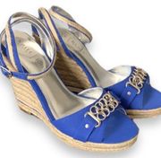 White House Black Market Cobalt Blue Jermaine Style Sandals Wedges 4” Size 7M