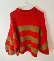 TOPSHOP Cable Knit Crew Neck Striped Sweater Orange and Gold Size XS 0-2