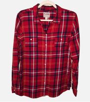 Old Navy  Womens Size L Plaid Flannel Button Front Shirt Red Long Sleeve Top