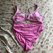California waves pink two piece bikini set tie dye top & ribbed high rise