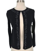 Kate Hill Floral Beaded Cardigan Sweater Black Size PXS NWT