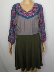 Custo Barcelona Mandala Dress Long Sleeve V Neck S Colorful Print Color Block