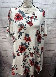 Agnes & Dora large white t shirt with red/pink flowers - 2200