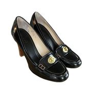 Coach Danna Black Leather Turnlock Heels