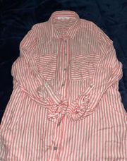 Pink & White Striped Button Up Shirt